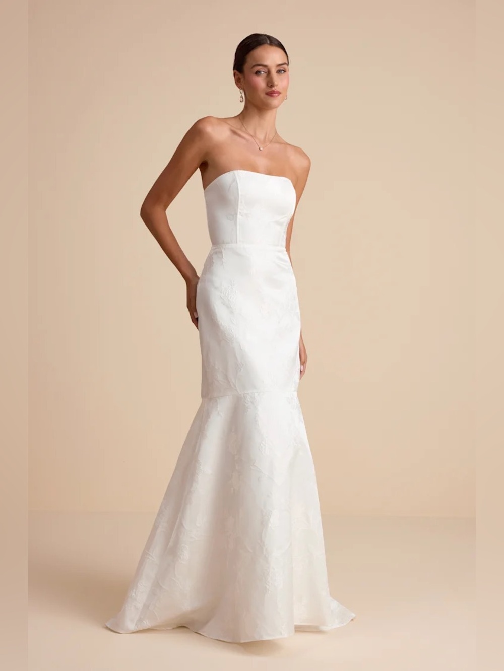 NWT Lulus Cagney White Floral Jacquard Strapless Trumpet Maxi Dress Wedding
